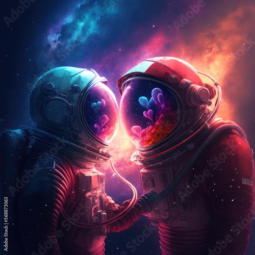 Together in the Universe, valentines day astronauts ,made with Generative AI