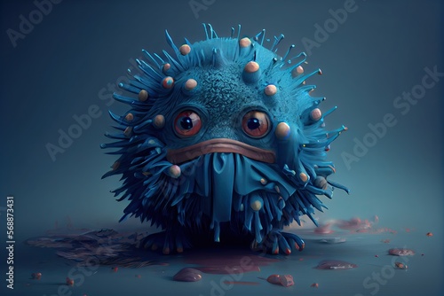 Wierd funny blue sphere creature character  generative ai design