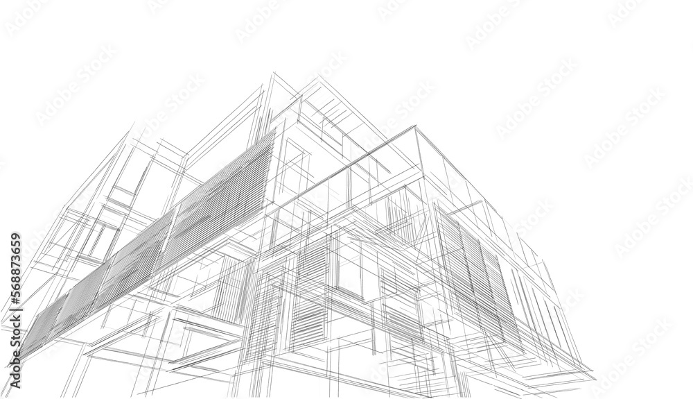 House concept sketch, architectural drawing 3d illustration