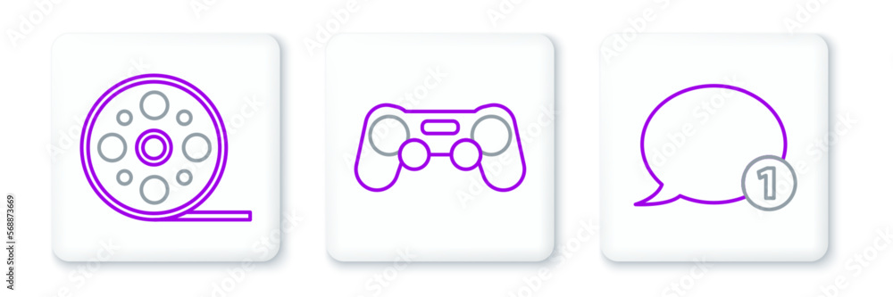 Set line Speech bubble chat, Film reel and Gamepad icon. Vector Set line Speech bubble chat, Film reel and Gamepad icon. Vector