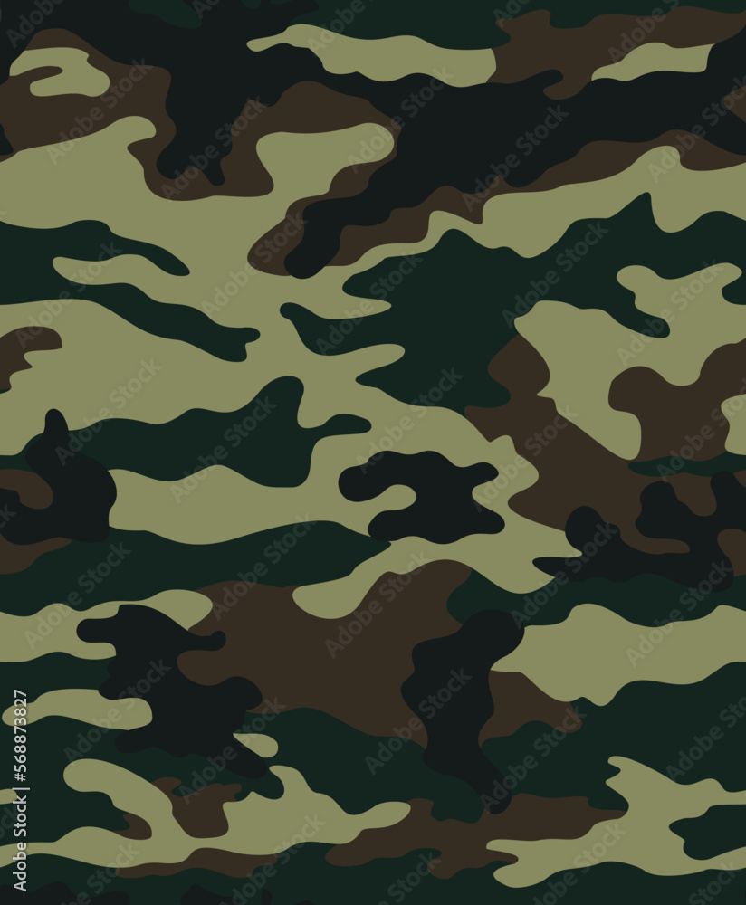Fototapeta premium Green army camouflage background, disguise texture, vector seamless pattern. Ornament