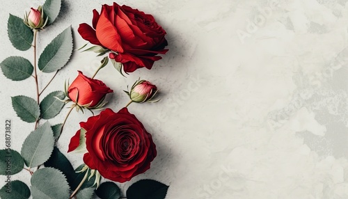 Fototapeta Naklejka Na Ścianę i Meble -  empty greeting card on the table with red roses good for valentines day, women day, mothers day, art by ai generative