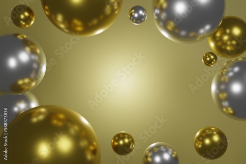 Abstract Luxury Background With Golden Metal Sphere. 3D Balls Render. Illustration