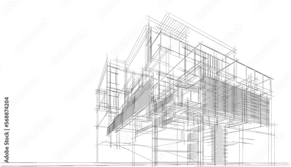 House concept sketch, architectural drawing 3d illustration House concept sketch, architectural drawing 3d illustration