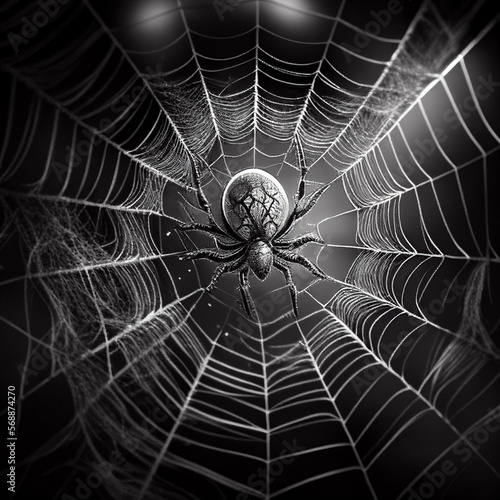 black and white cobwebs  spiders at night  generative ai technology