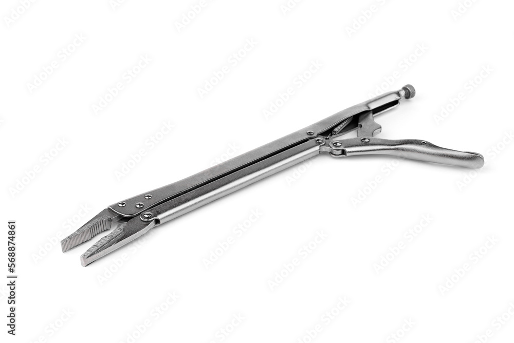 Elongated locking pliers isolated on white background. Elongated locking pliers isolated on white background.