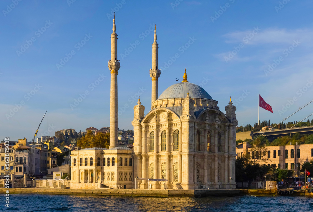 Grand Mecidiye Mosque in Istanbul. Ortaköy Mosque on the shore of Bosphorus in Istanbul, Turkey