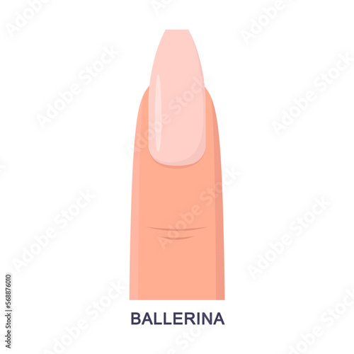 Ballerina shape of fingernail vector illustration. Cartoon drawing of pink nail isolated on white background. Nail art, beauty salon concept