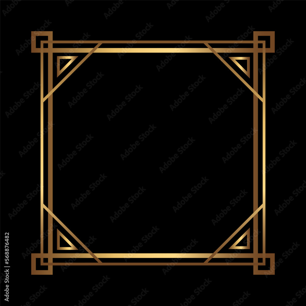 Art Deco Gold Square vector frame on black. Isolated metal border with empty space Art Deco Gold Square vector frame on black. Isolated metal border with empty space