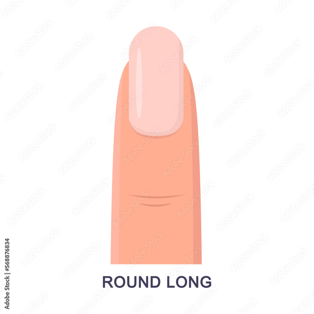 Round shape of fingernail vector illustration. Cartoon drawing of pink nail isolated on white background. Nail art, beauty salon concept
