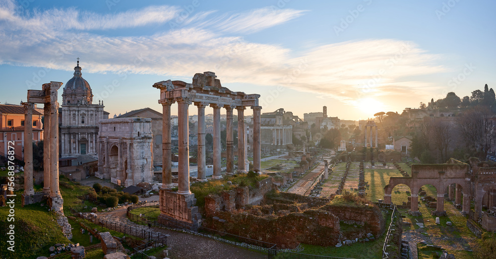 Morning light at the Roman Forum (Foro Romano), ruins of ancient Rome, Italy
