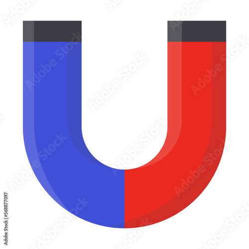 Red and blue arc magnet vector illustration. Equipment for experiments isolated on white background. Physics, science, education concept