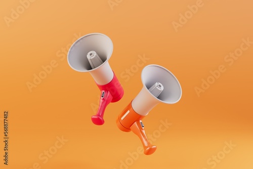 announcement of important news. loudspeakers on a pastel background. 3D render
