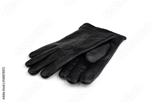 Black female leather gloves isolated on white background.