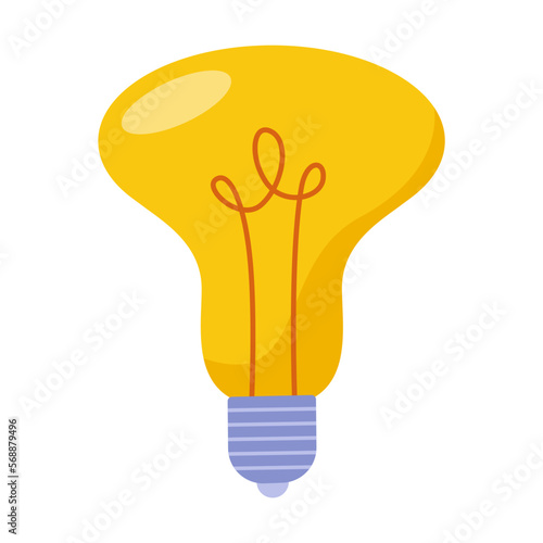 Yellow lretro ight bulb vector illustration. Electric bulb glowing brightly isolated on white. Electricity concept