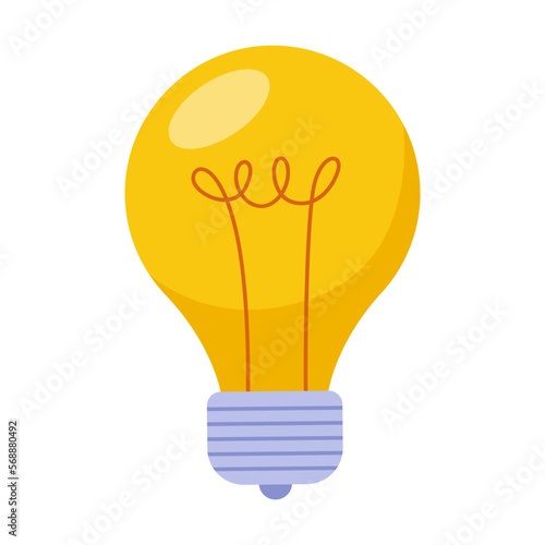 Drawing of retro light bulb. Vector illustration of electric bulb glowing isolated on white. Electricity, idea concept