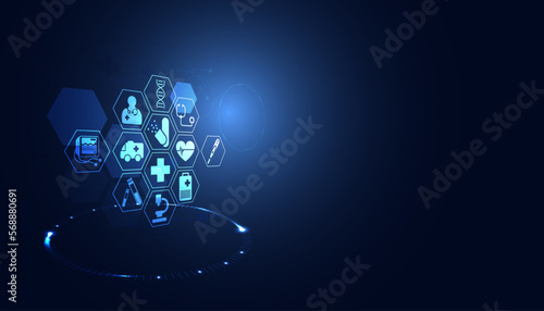 Abstract health healthcare icon modern futuristic on modern blue background. for background image