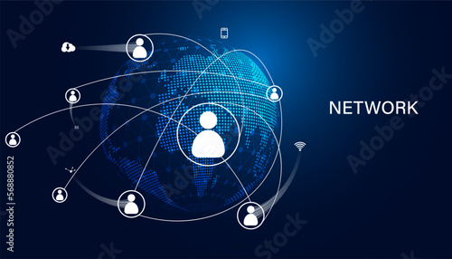 Abstract Network High speed connection, digital hi-tech, web 3.0, digital internet communication, latest technology on global background and people icons on modern background.