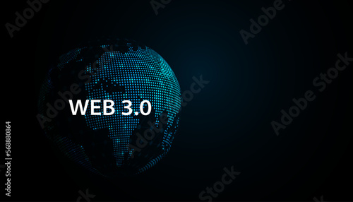 Abstract world map technology blue dots modern web 3.0 concept is free access to information or services without intermediaries to control and censorship.