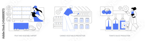 Farm products processing abstract concept vector illustrations.