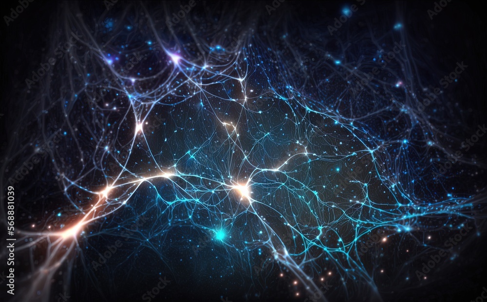 galaxy with many stars, glowing, stars in the form of neuroncs, connected to each other, highly detailed, generative artificial intelligence