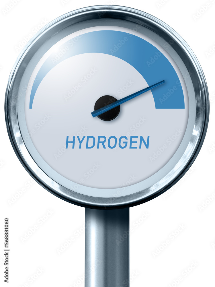 Concept of hydrogen pressure meter on the pipeline. Concept of hydrogen pressure meter on the pipeline.