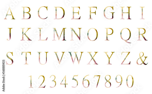 Modern creative design alphabet marble texture. Alcohol ink. Vector illustration.