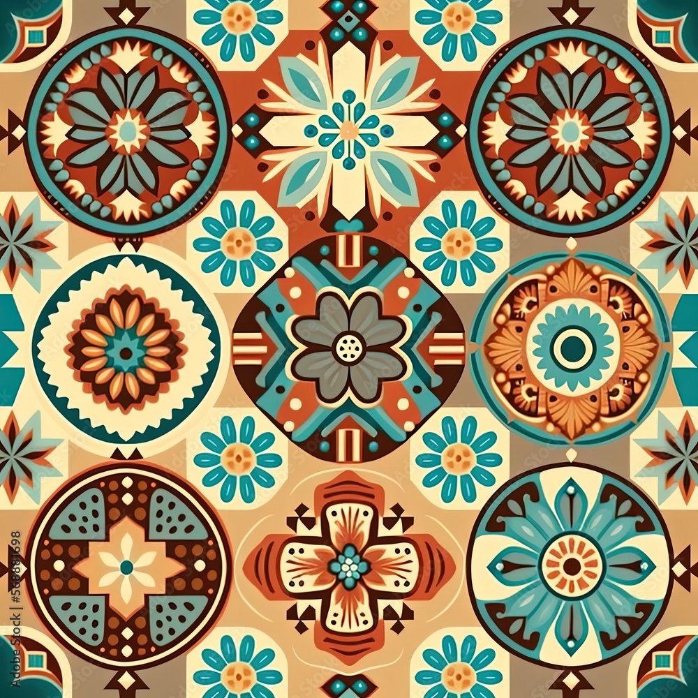 Mexico style mosaic, pale earth colors, sticker, pattern, generative artificial intelligence 