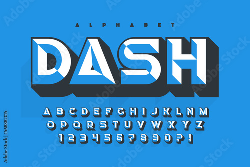 Original display font design, chisel alphabet style, letters and numbers.