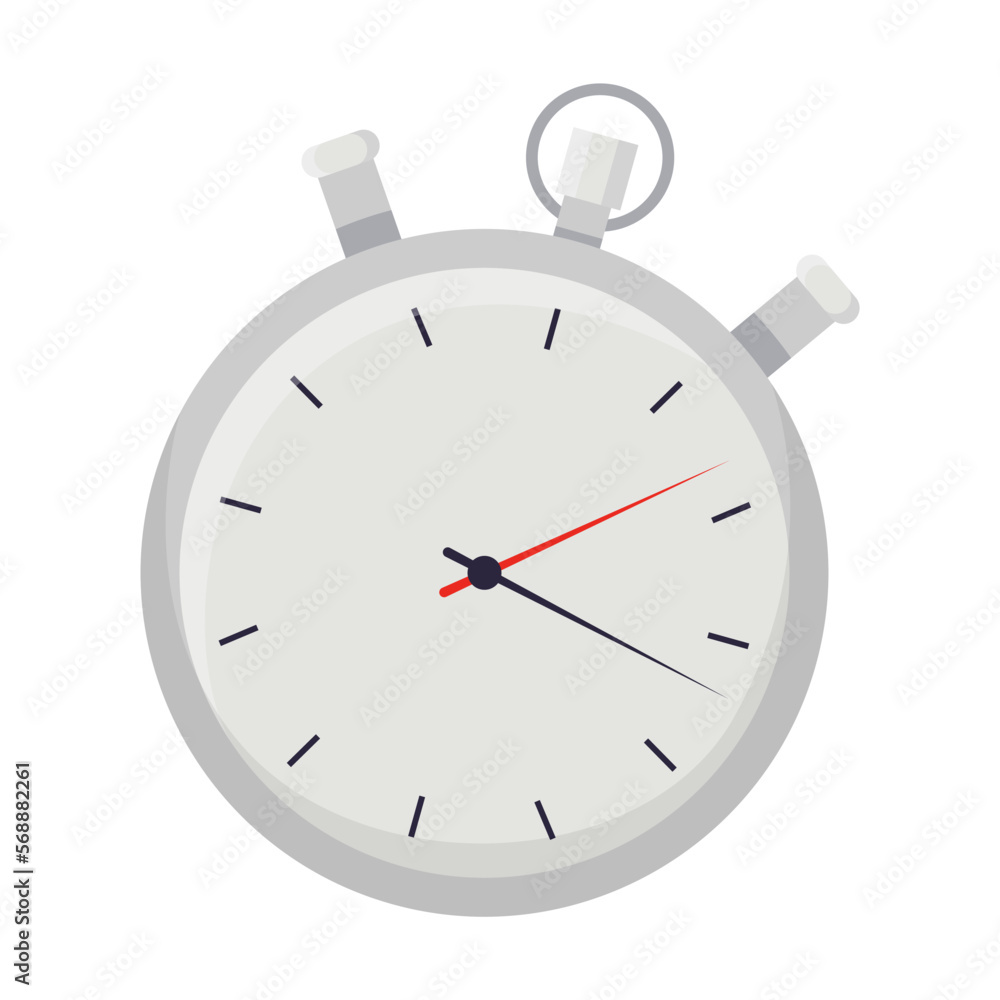 Stopwatch with minute and second hands for measuring time vector illustration. Equipment for school isolated on white background Stopwatch with minute and second hands for measuring time vector illustration. Equipment for school isolated on white background