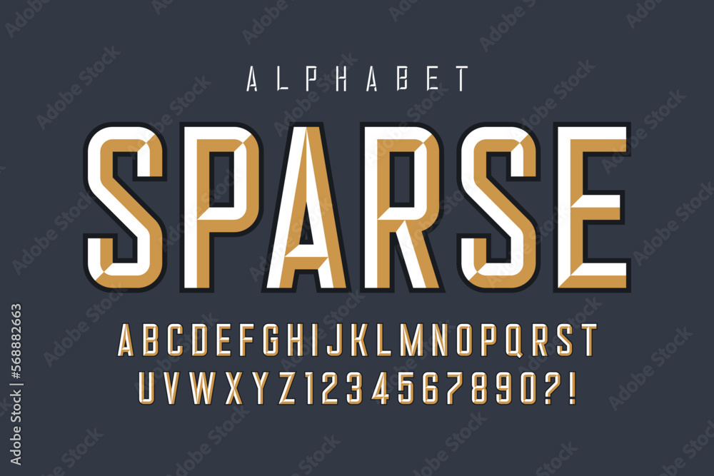 Original display font design, chisel alphabet style, letters and numbers. - obrazy, fototapety, plakaty 