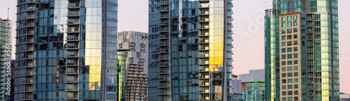 Residential Highrise Apartment Buildings in Coal Harbour, Downtown Vancouver, British Columbia, Canada. Winter Sunrise