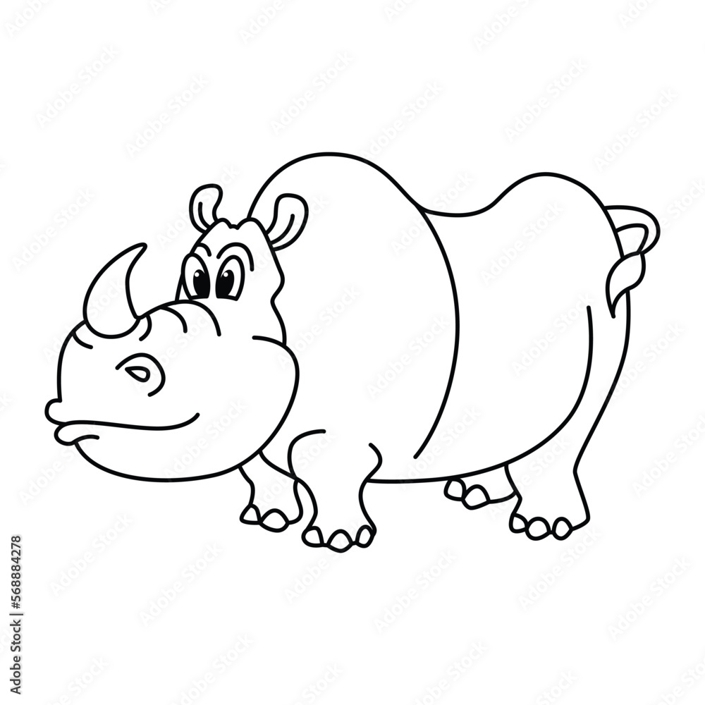 Funny rhino cartoon characters vector illustration. For kids coloring book. Funny rhino cartoon characters vector illustration. For kids coloring book.