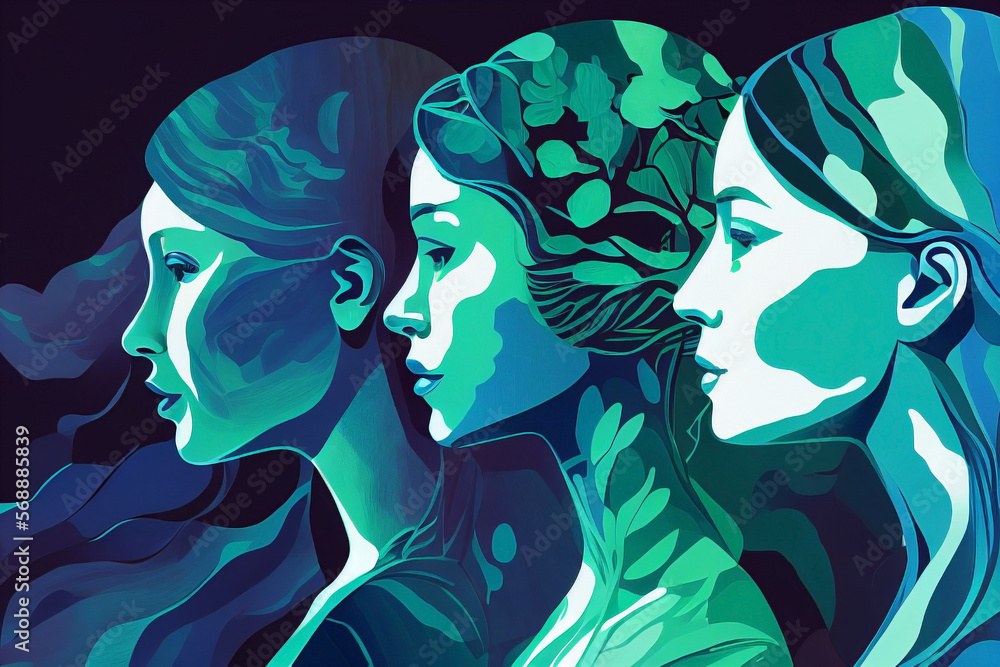 Women rights day Wallpapers feminism and Artistic abstract women backgrounds in green and blue