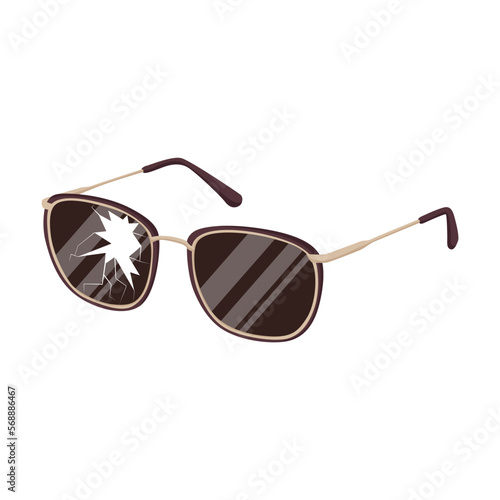 Broken men sunglasses vector illustration. Drawing of broken glasses isolated on white background. Accessories, repair service concept