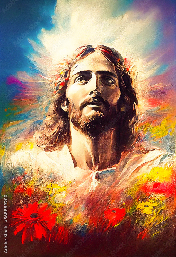 Beautiful portrait of Jesus christ, painted on canvas, concept art