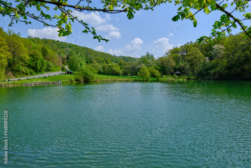 Längenbach Talsperre bei Goßmannsdorf im Naturpark Haßberge, Stadt Hofheim in Unterfranken, Landkreis Haßfurt, Unterfranken, Franken, Bayern, Deutschland