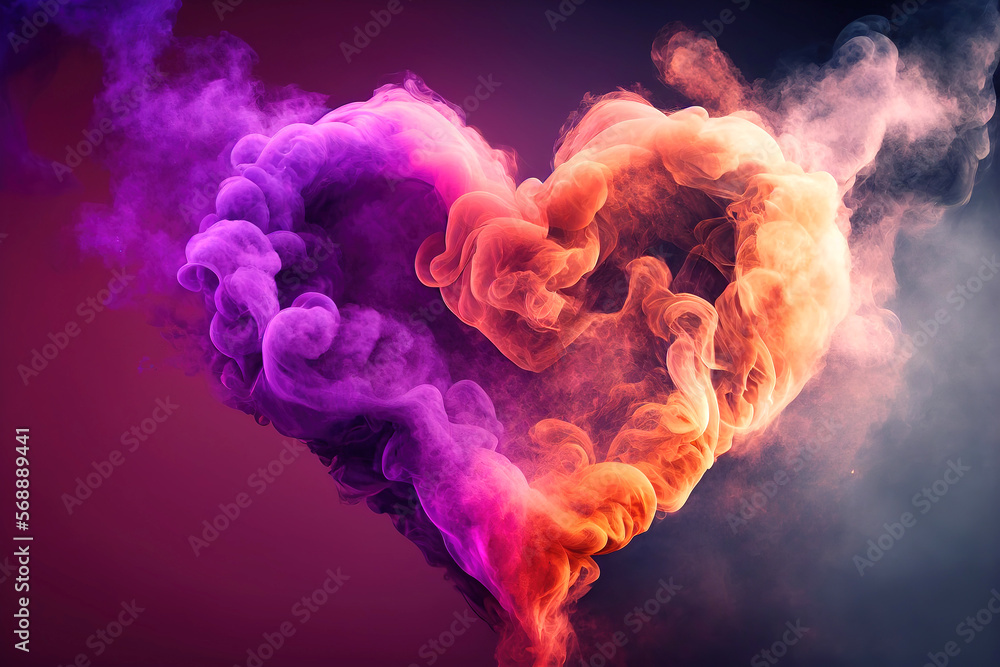 Abstract colorful design of dust cloud smoke heart shaped, Love, Love, Valentine's day, generative ai Abstract colorful design of dust cloud smoke heart shaped, Love, Love, Valentine's day, generative ai