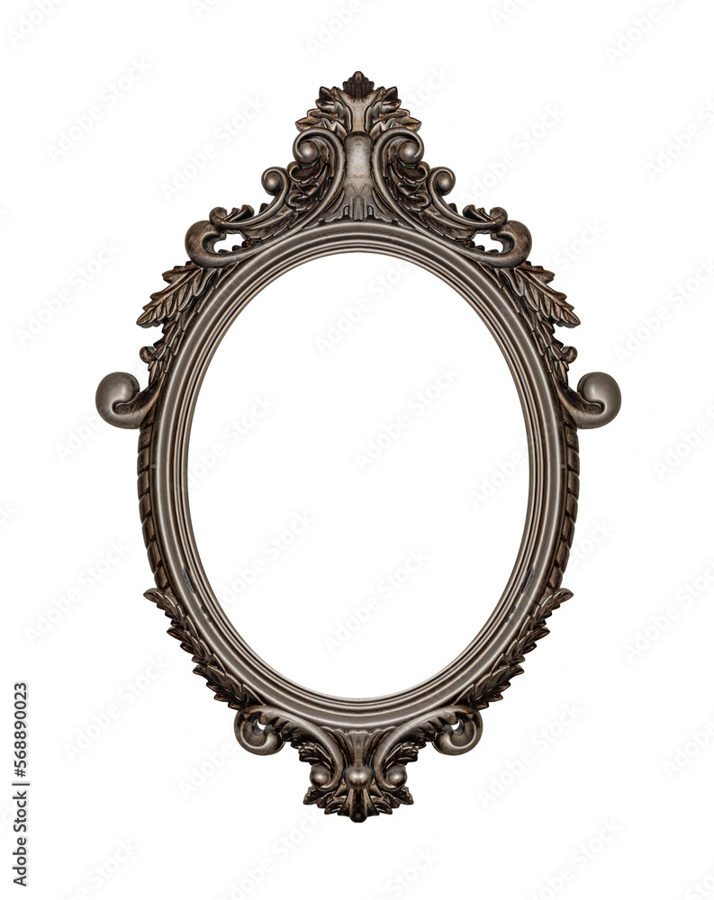 Vintage round picture frame isolated on white background.
