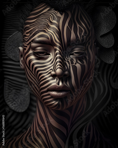 Generative AI illustration  Zebra Woman  bold  determined  and unafraid to stand out. Vowing to protect their wild kingdom  she embraces her own zebra-like qualities and strives to make a difference.