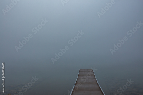 USA, Idaho, Stanley, Empty jetty in calm lake  photo