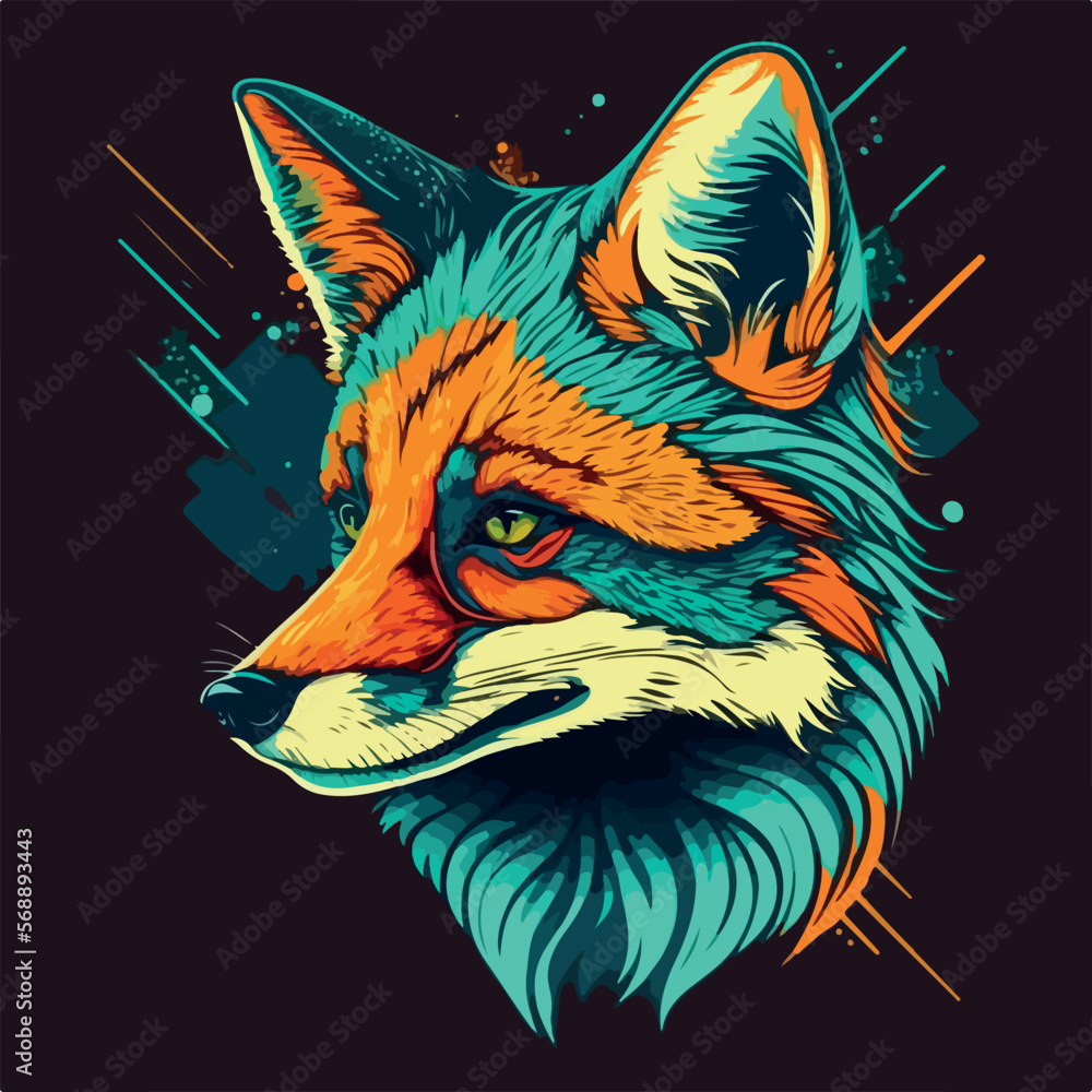 Colorful fox pop art vector illustration