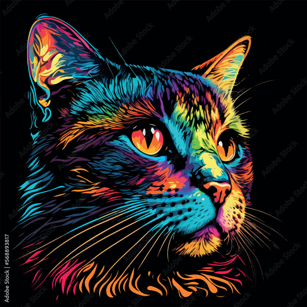Colorful cat pop art vector illustration