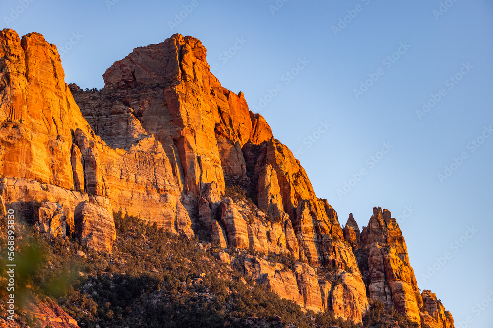 USA, Utah, Springdale, Red cliffs at sunset in Zion National Park USA, Utah, Springdale, Red cliffs at sunset in Zion National Park