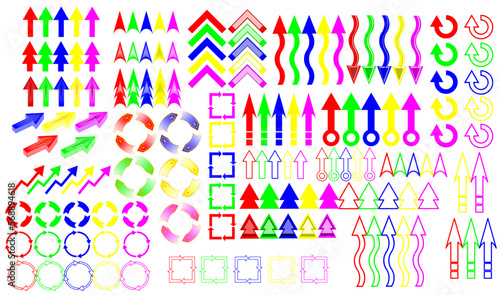 Conjunto de múltiples flechas sobre fondo transparente y distinta forma, estilo y color