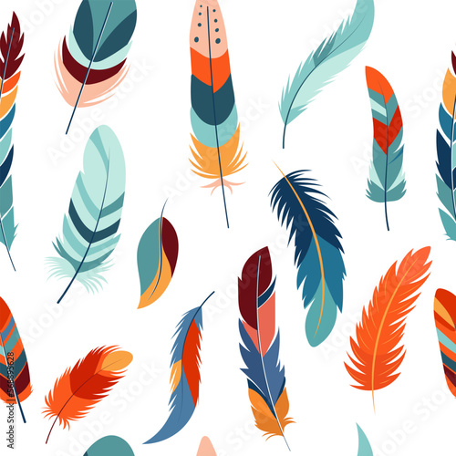 abstract white background with bird feathers in flat style, vector