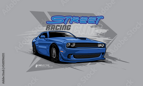 Street Racing Vector Illustration. Icon blue sport car vector template illustration can use logo t shirt, apparel, sticker group community, poster, flyer banner modify auto show.