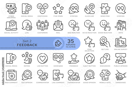 Set of conceptual icons. Vector icons in flat linear style for web sites, applications and other graphic resources. Set from the series - Feedback. Editable outline icon. 