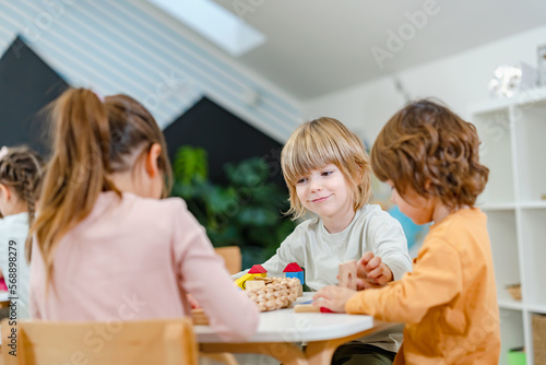Portrait of a preschool child playing. Healthy learning environment