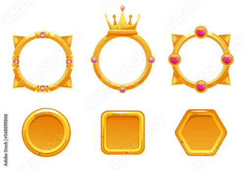 Game frame circle icon avatar golden interface ui concept set. Vector graphic design element illustration